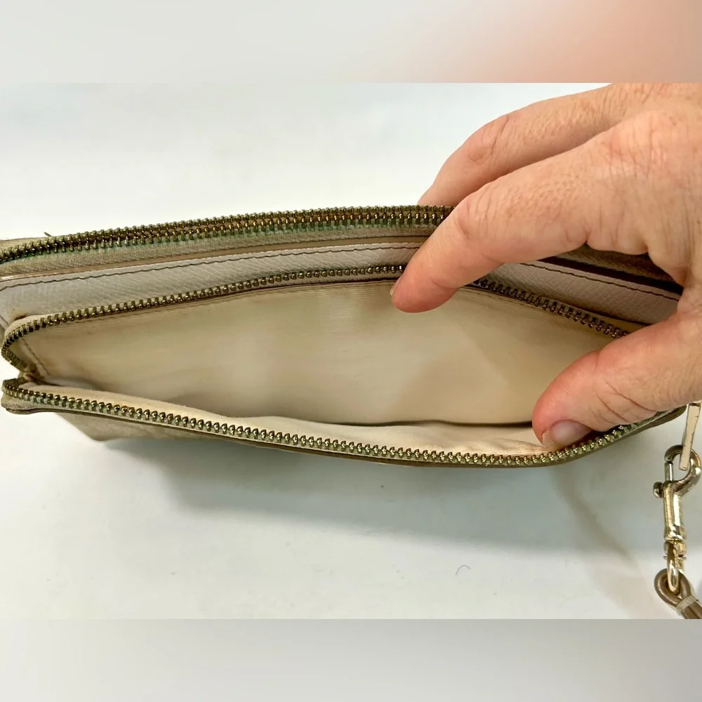 Coach Signature CC Khaki Double Zip Wristlet Wallet F52848